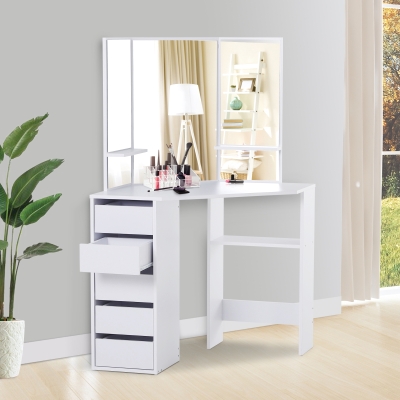 HOMCOM Elegant Vanity Table Tri-Fold Mirrored Make-Up Dressing Table White