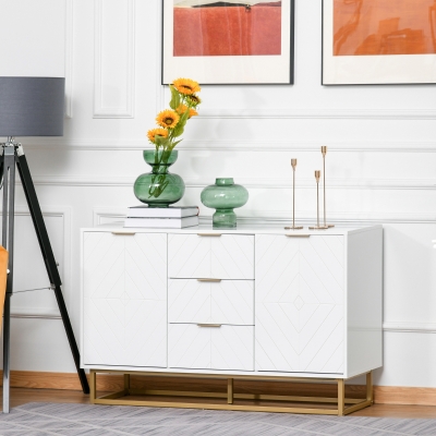 HOMCOM 3-Drawer Modern Storage Cabinet Sideboard with Metal Handles Freestanding Dresser for Dining Room, Living Room