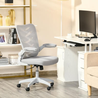 Vinsetto Mesh Home Office Chair Mid Back Task Desk Chair with Lumbar Back Support, Flip-Up Arm, Adjustable Height, Grey