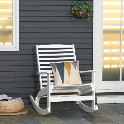 Outsunny Patio Rocking Chair Non-slip Porch Rocker for Balcony Garden Terrace Bamboo Plywood White