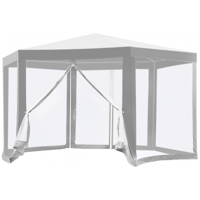 Outsunny Outdoor Cathedral Style Roof Party Gazebo with Mesh Walls - Cream White
