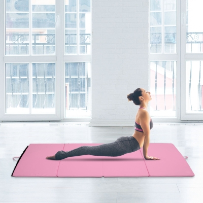 Soozier 3.8ftx5.9ftx2inch PU Leather Gymnastics Tumbling Gym Mat Arts Folding Yoga Exercise Pad 4 Panel Pink