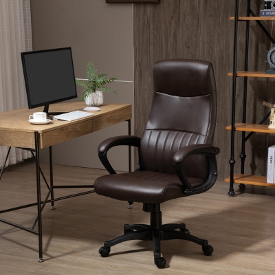 Vinsetto High Back Office Chair Swivel Executive PVC Leather Ergonomic Chair, Adjustable Height, Brown