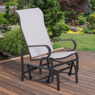 Outsunny Outdoor Mesh Glider Swing Chair Patio Garden Rocking Gliding Seat Yard Porch Furniture, Brown Beige