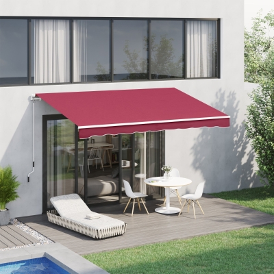 Outsunny 10’x8’ Manual Retractable Waterproof Sun Shade Patio Awning Outdoor Deck Canopy Sheltern Aluminum Frame (Wine Red)