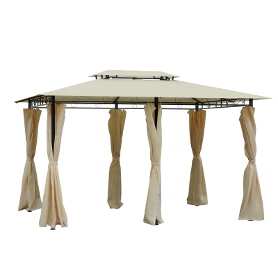 Outsunny 13' x 10' Outdoor 2-Tier Metal Patio Gazebo with Curtains - Black / Cream