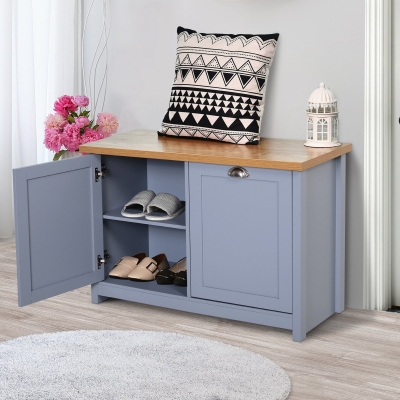 HOMCOM Shoe Cabinet Storage with Double Doors, Floor Storage Cabinet with 4 Compartments Storage Shelf Vintage Multifunction Bathrrom Entryway Furniture, Grey