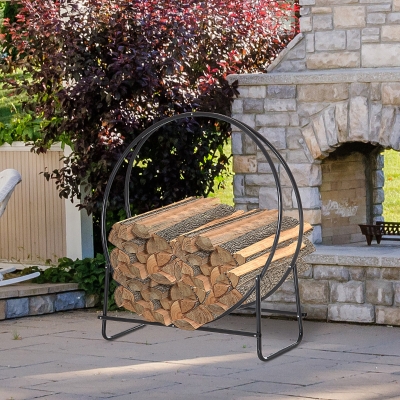 HOMCOM Heavy Duty Firewood Rack Indoor Outdoor Log Holder 264lbs. Black