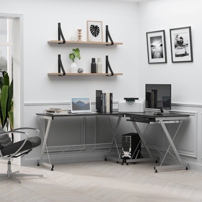 HOMCOM Computer Desk Laptop Desktop PC Corner Table Workstation Office Home