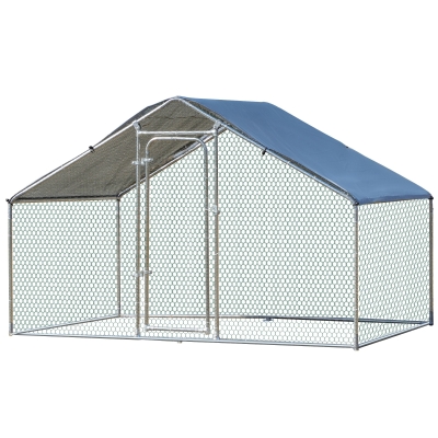 PawHut Galvanized Large Metal Chicken Coop Cage, Walk-in Enclosure, Poultry Hen Run House Playpen, UV & Water Resistant Cover for Outdoor, Backyard 118" x 79" x 77"