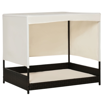 PawHut Wicker Elevated Pet Bed with Shade Canopy for Medium Dogs for Indoors & Outdoors with Cushion, 36" x 28" x 32"