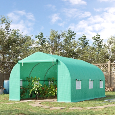 Outsunny 15’x10’x7’ Walk-in Greenhouse Outdoor Garden Plant Tunnel Green