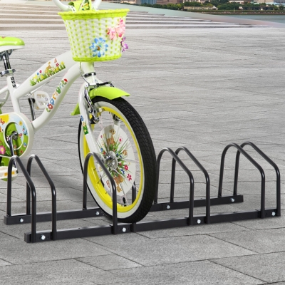 HOMCOM Bike Parking Stand Floor Wall Mount Storage Locking Rack Holder Outdoor Steel