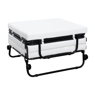 HomCom Twin Size Folding Convertible Sleeper Bed Ottoman with Beige Slipcover