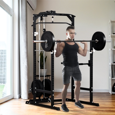 Soozier Heavy Duty Multi-Function Power Tower Rack Cage Exercise Workout Station Strength Training w/ Stand Rod for Home Gym