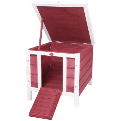 PawHut Small Cute Cat House / Rabbit Hutch w/ Hatch Door & Raised Floor - Weather Resistant - Red
