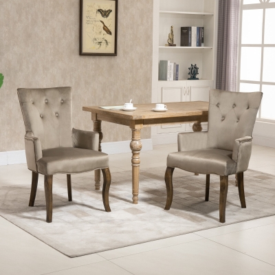 HOMCOM Set of 2 Button Tufted Dining Chairs High Back Accent Chairs with Upholstered Seat, Solid Wood Legs for Living Room, Kitchen, Study, Khaki