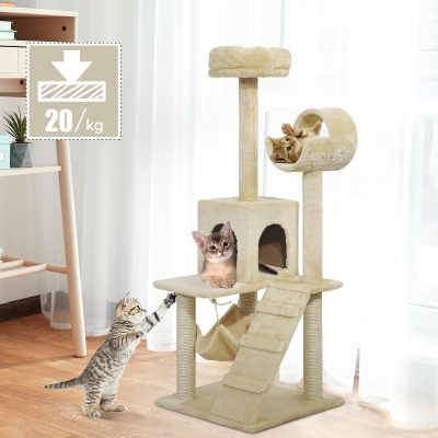 Pawhut Luxury 52Inch Cat Scratching Tree Condo Pet Bed Furniture Kitten Scratch Activity Center with HAMMOCK, Beige