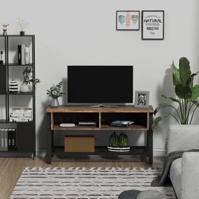 HOMCOM Mid-Century Modern Media Center TV Stand with 2 Cable Management Shelf 32" TV