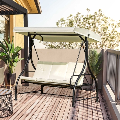 Outsunny 3 Person Outdoor Patio Daybed Patio Hammock Bed Adjustable Canopy Beige
