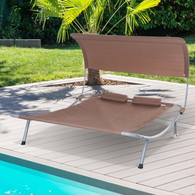 Outsunny 79" Double Sun Lounger Outdoor Hammock Bed Relaxing Chaise Lounge Sleeping Bed with Pillow and Canopy