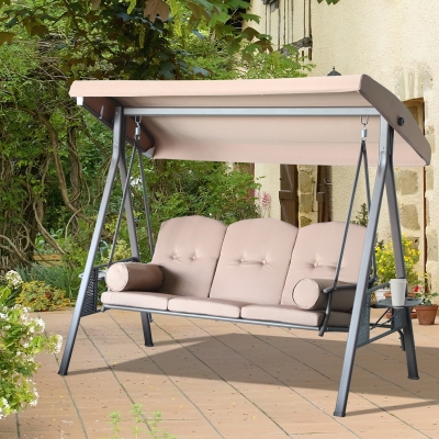 Outsunny 3-Person Outdoor Canopy Patio Cushioned Bench Patio Glider Swing Seat Steel