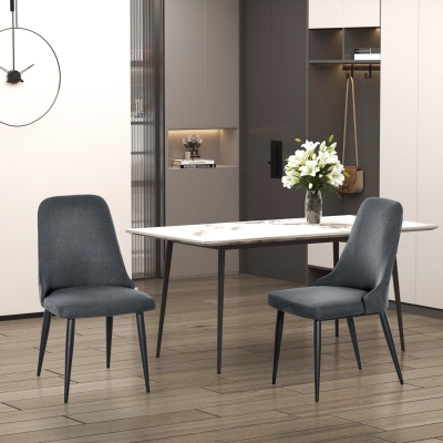 HOMCOM Modern Dining Chair Set of 2, Fabric Upholstered Side Chairs for Kitchen Living Room with Metal Legs, Charcoal Grey