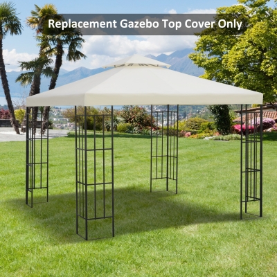 Outsunny 9.8' x 9.8' Square 2-Tier Gazebo Canopy Replacement Top Cover Outdoor Garden Sun Shade, Cream White