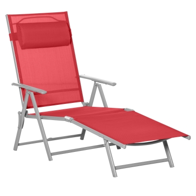Outsunny Steel Fabric Outdoor Folding Chaise Lounge Chair Recliner with Portable Design & 7 Adjustable Backrest Positions - Red