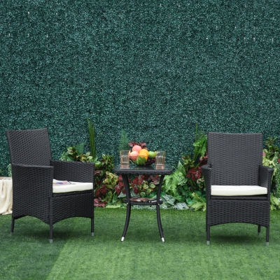 Outsunny 3pcs Rattan Coffee Set Garden Furniture All Weather Coffee Table Black