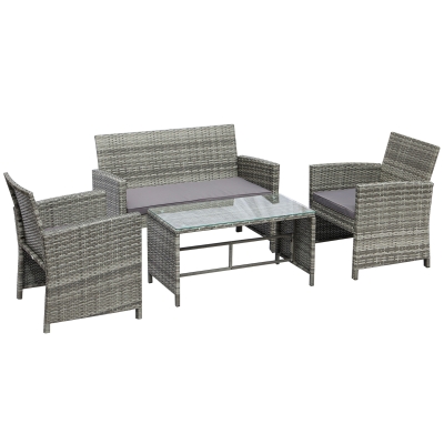 Outsunny Outdoor Furniture Set for Deck/Patio w/ Loveseat, 2 Chairs, Coffee Table
