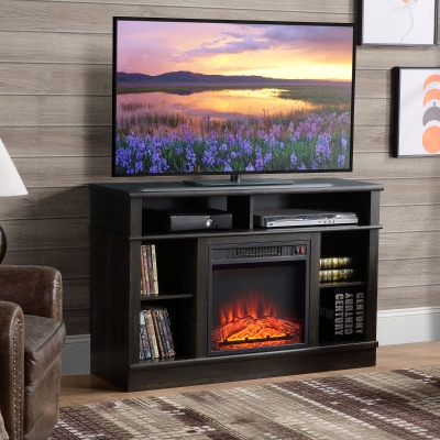 HOMCOM Electric Fireplace TV Stand for TV's up to 47" Flat Screen, Living Room Storage Cabinet, Entertainment Center with Adjustable Shelves, Cable Management, Espresso