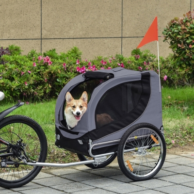 Aosom Pet Bike Bicycle Trailer Dog Cat Travel Carrier Foldable Gray