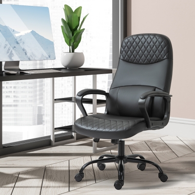 Vinsetto Massage Office Chair, PU Leather Swivel Chair with 2-Point Vibration Lumbar, USB Power and Adjustable Height, Black
