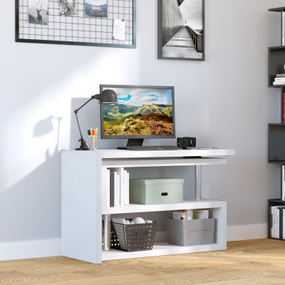 HOMCOM Modern Corner Rotating L-Shaped Office Table Computer Desk with Storage Shelf