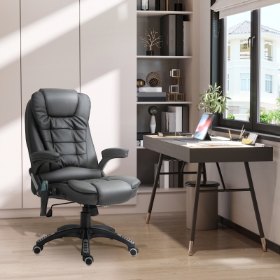 HOMCOM Heated Massage Executive Office Chair High Back Swivel Leather Adjustable Vibrating Furniture, Black