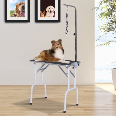 PawHut 32" Heavy Duty Foldable Pet Grooming Table Professional Dog Cat Bathing Table Textured Surface w/ Adjustable Arm