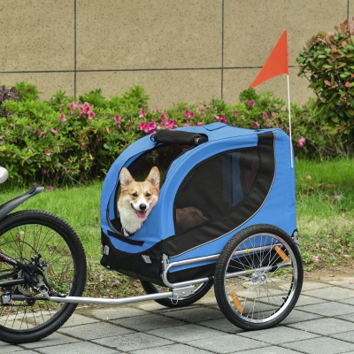 PawHut Pet Bike Trailer Bicycle Dog Cat Travel Carrier Foldable Blue