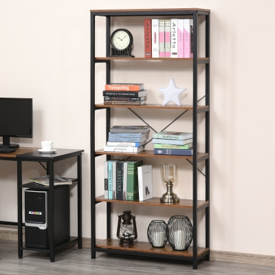 HOMCOM Retro Industrial Bookcase Storage Shelf Closet Floor Standing Display Rack with 6 Tiers, Metal Frame for Living Room & Study