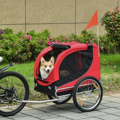 PawHut Foldable Pet Bike Trailer Dog Cat Travel Bicycle Carrier, Red