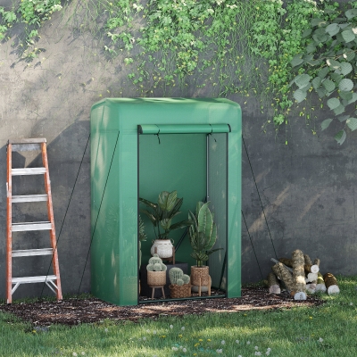 Outsunny Outdoor Tomato Greenhouse Mini Plant Growhouse with Zipper Roll-up Door PE Cover Steel 39.25" x 19.75" x 59"