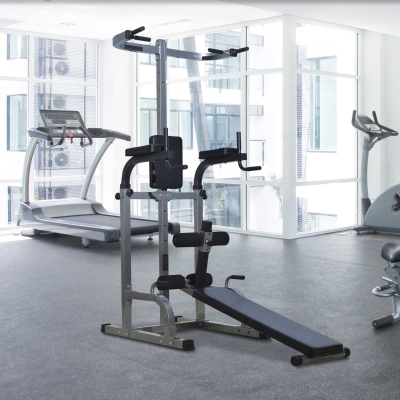 Soozier Power Tower with Dip Station Sit-up Bench Pull-up Bar Combo Exercise Ab
