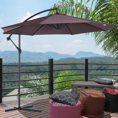 Outsunny Φ10’ Deluxe Patio Umbrella Outdoor Market Parasol Banana Hanging Offset Sunshade (Coffee)