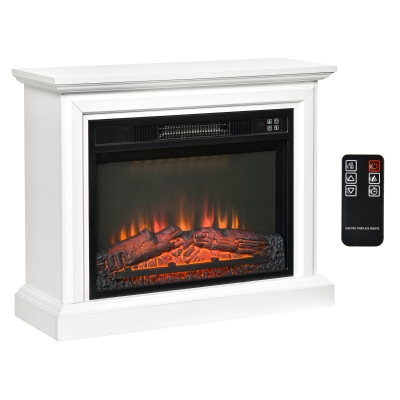 HOMCOM 31" Electric Fireplace with Dimmable Flame Effect and Mantel, Freestanding Space Heater with Log Hearth and Remote Control, 1400W, White