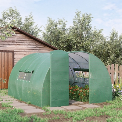 Outsunny 13x10x6.6ft Heavy Duty Outdoor Walk-in Greenhouse Portable Garden Planting Warm House with PE Cover Green