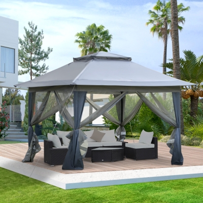 Outsunny 12' x 12' Foldable Pop-up Party Tent Instant Canopy Sun Shade Gazebo Shelter Steel Frame Oxford w/ Roller Bag, Charcoal Grey