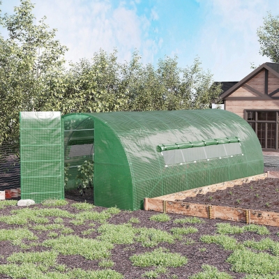 Outsunny 19 x 10 x 6.6ft Outdoor Walk-in Tunnel Greenhouse Portable Plant Gardening Warm House with PE Cover Green