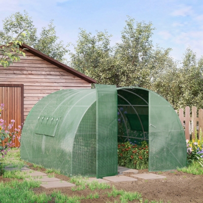 Outsunny 13 x 10 x 6.6ft Outdoor Walk-in Tunnel Greenhouse Portable Plant Gardening Warm House with PE Cover Green