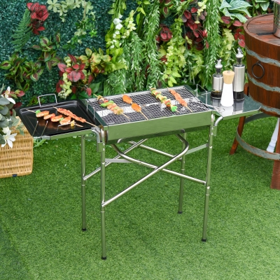Outsunny Outdoor BBQ Grill Portable Kebab Barbecue Charcoal Stainless Steel Smoker Camping Cooking