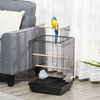 PawHut 23" Bird Cage Flight Parrot House Cockatiels Playpen with Open Play Top and Feeding Bowl Perch Pet Furniture Black